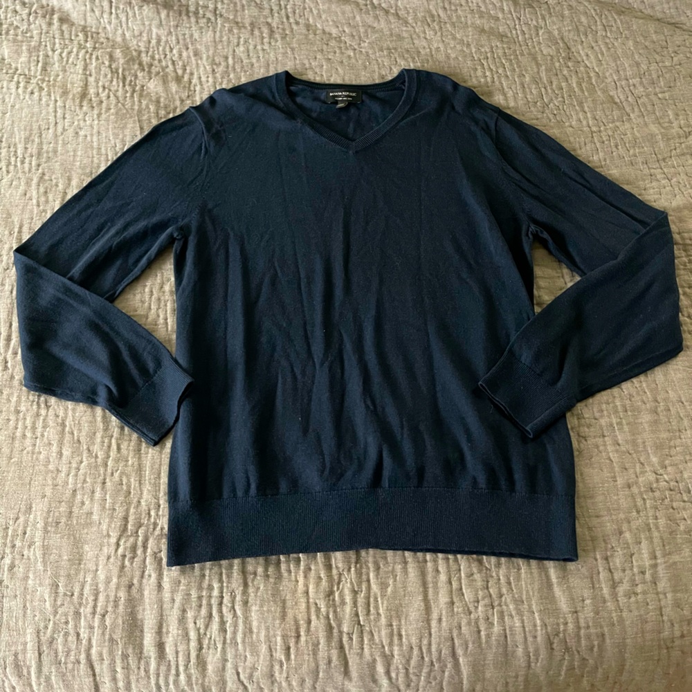 Banana Republic Outlet navy v neck sweater cotton rayon silk cashmere blend Lg